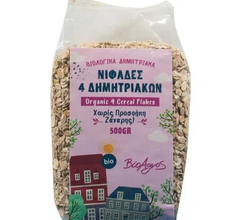 Νιφάδες 4 Δημητριακών Χωρίς Ζάχαρη Βιολογικές 500gr