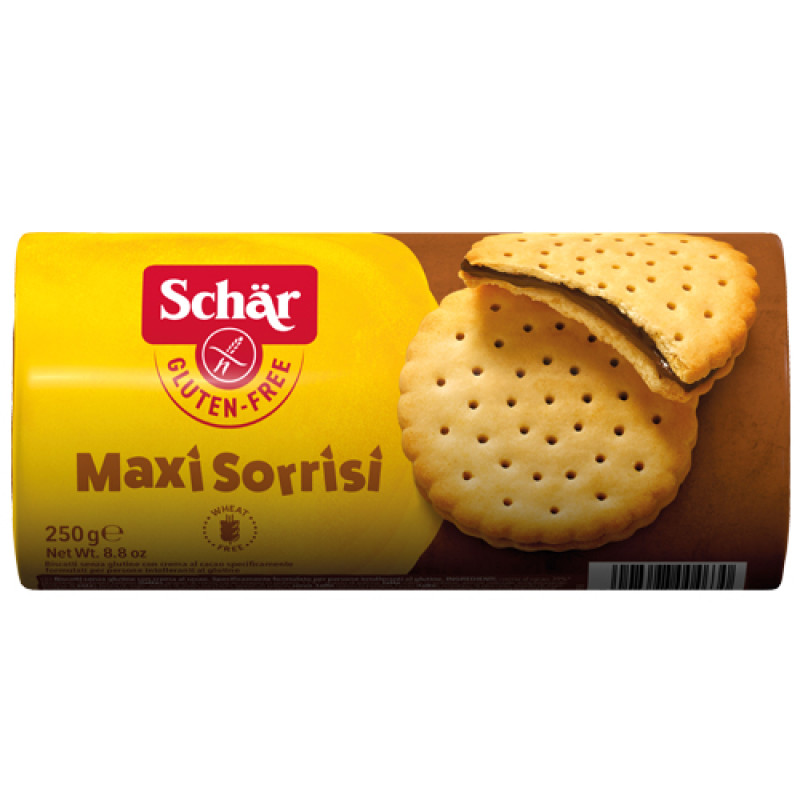 Μπισκότα Maxi Sorrisi Με Γέμιση Κακάο Χωρίς Γλουτένη Schar 250gr