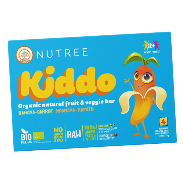 Kiddo-Μπανάνα-καρότο Βιολογική Μπάρα Μπανάνα – Καρότο 4*30gr – Nutree - Image 1