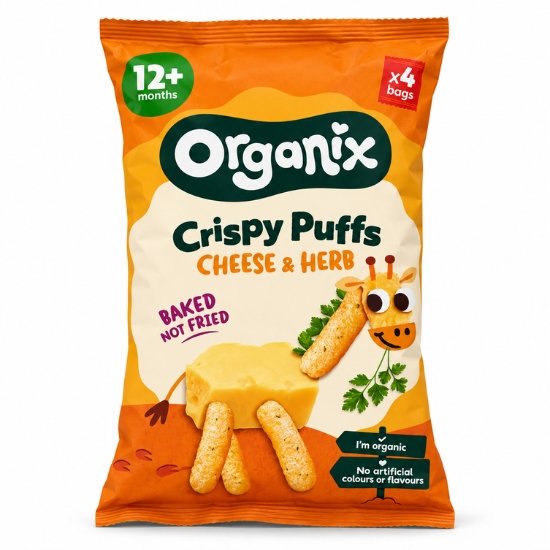 organix-B-22-01-152 Πολυσυσκευασία Σνακ Καλαμποκιού με Τυρί και Μυρωδικά +12μ (4x15γρ) – Organix - Image 1